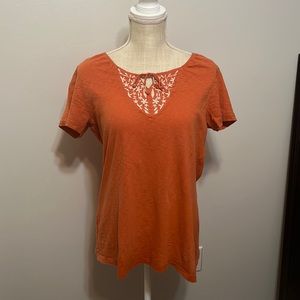 Muted spice orange Embroidered peasant T